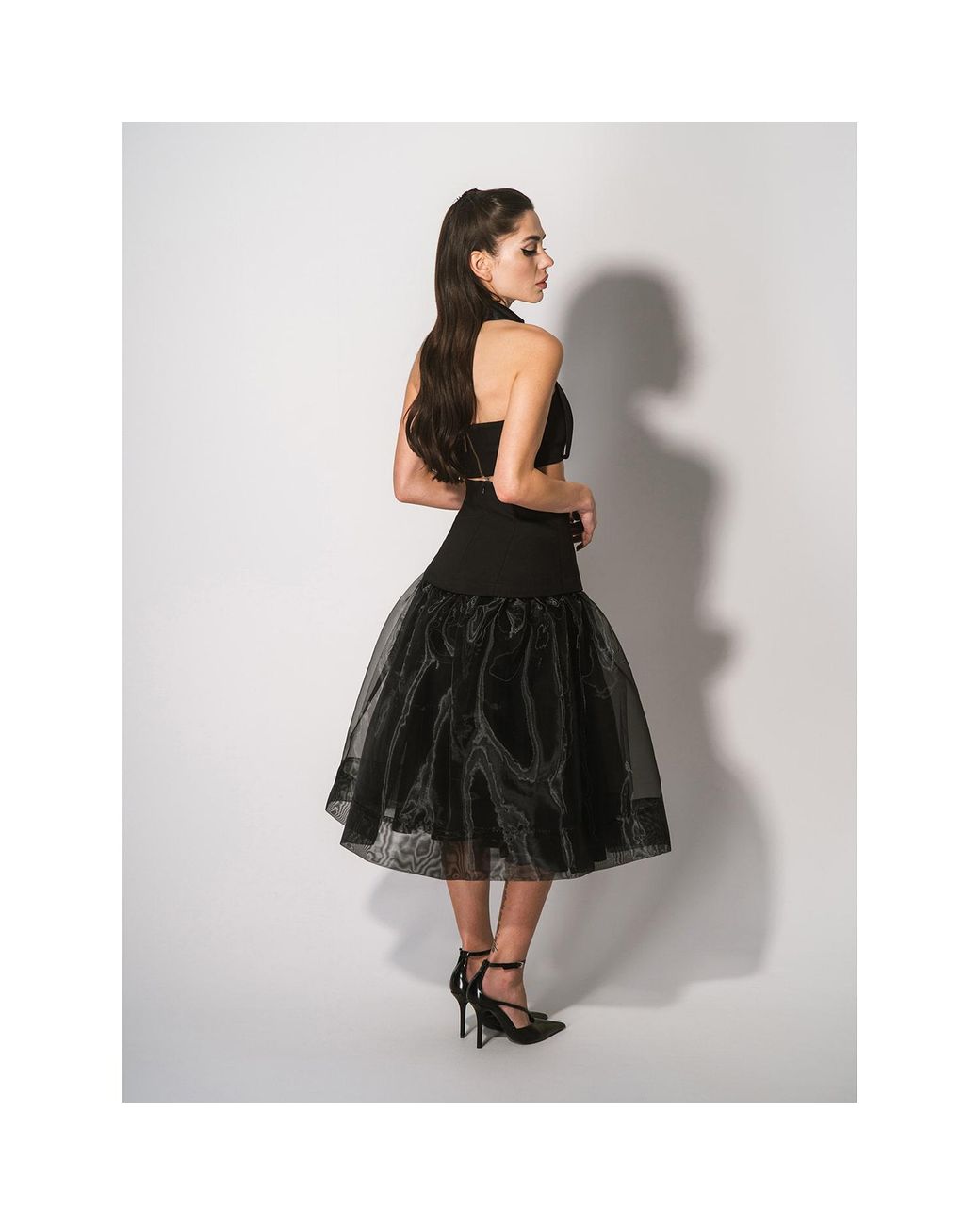 Tia Dorraine Blue Swan Organza A-Line Midi Skirt