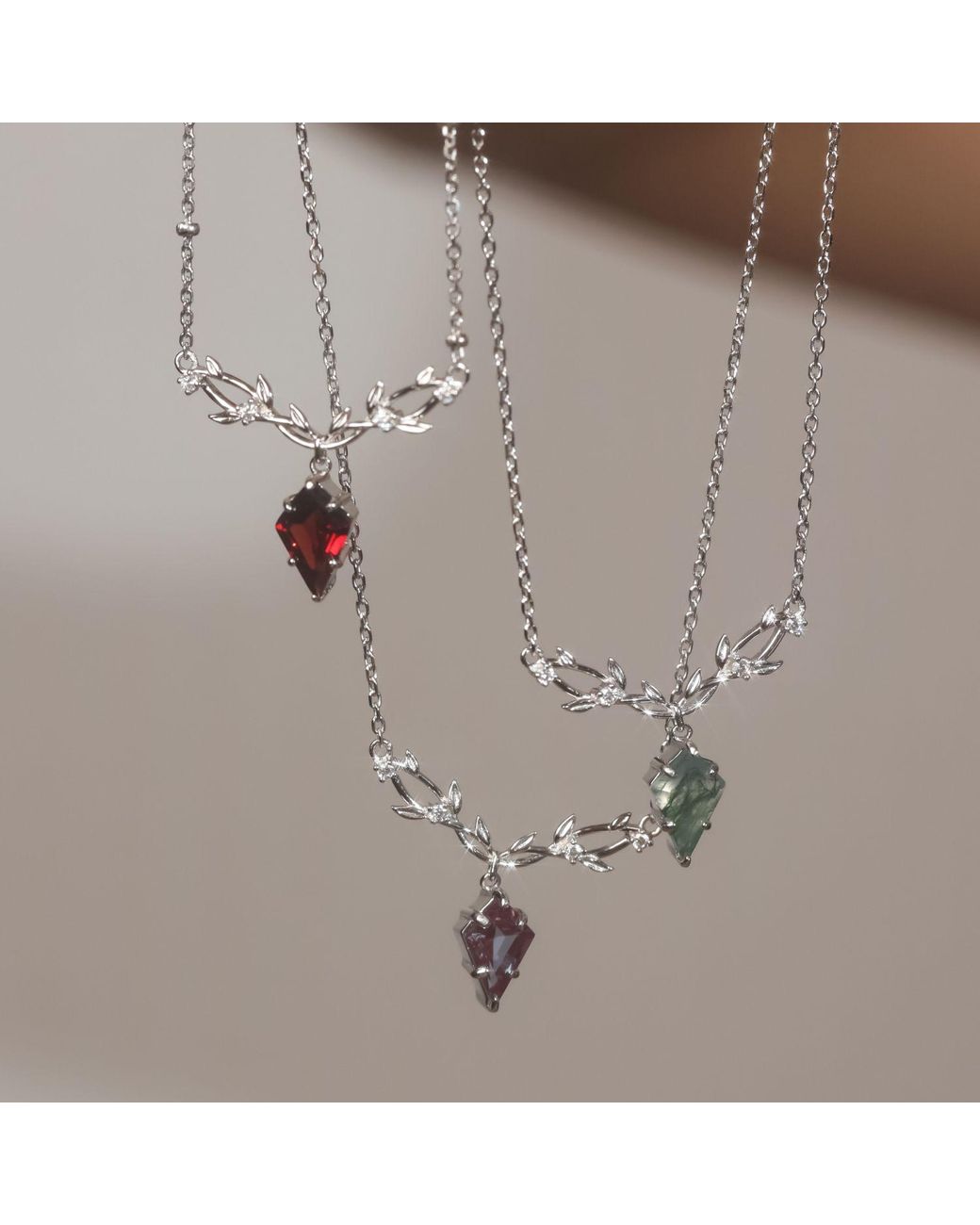 Azura Jewelry New York Metallic Elven Entwine Moss Agate Necklace Vermeil
