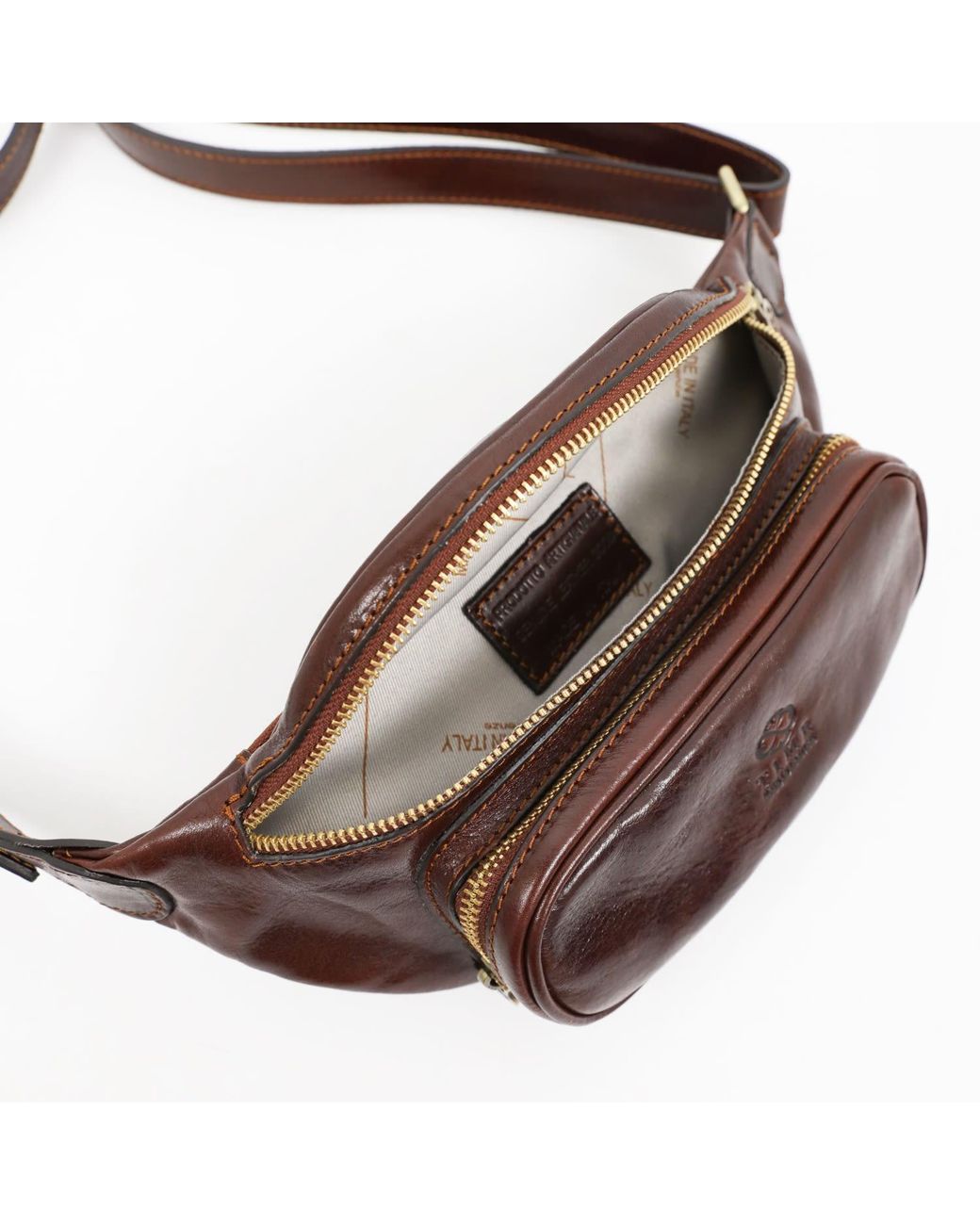Time Resistance Brown Leather Sling Bag Belly Bag