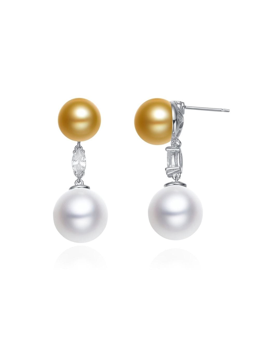 Genevive Jewelry Metallic Cubic Zirconia Ss Plated Double Pearl Drop Earrings