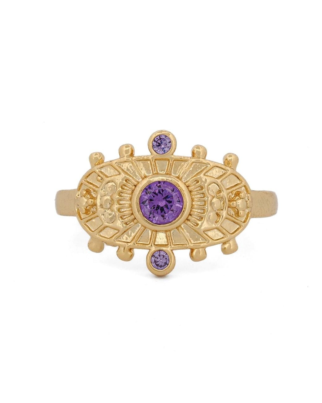 Ebru Jewelry Metallic Goddess Cleopatra Amethyst & Adjustable Ring