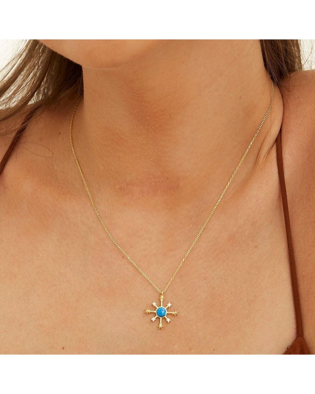 Spero London Metallic Opal Ship Wheel High Quality Sterling Pendant Necklace