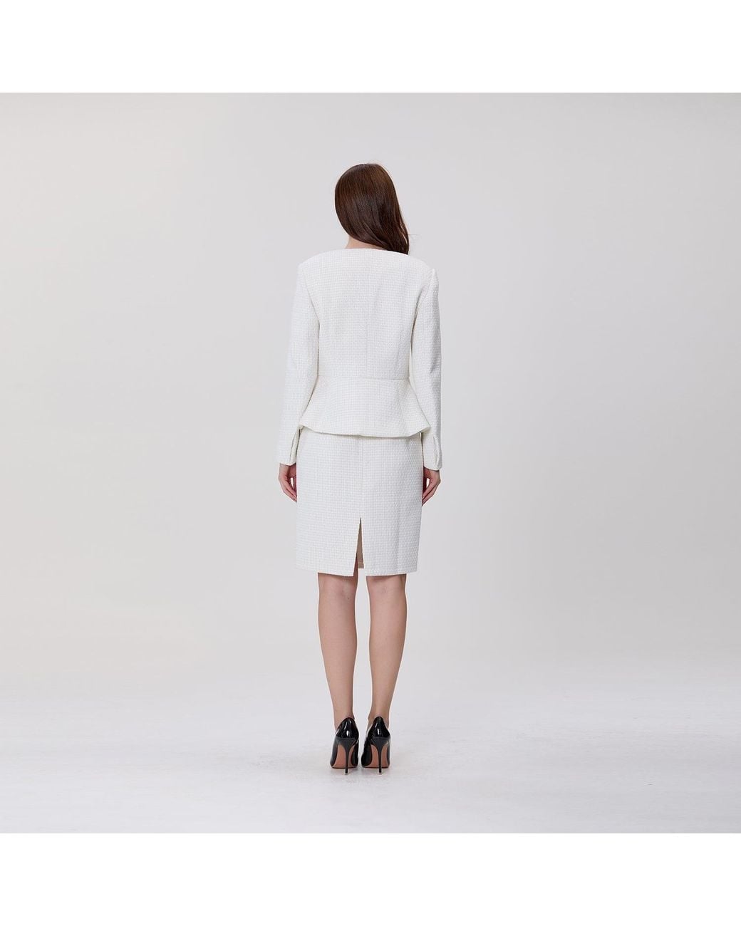 Smart and Joy White Textured Tailored Jacket With Jewelled Buttons