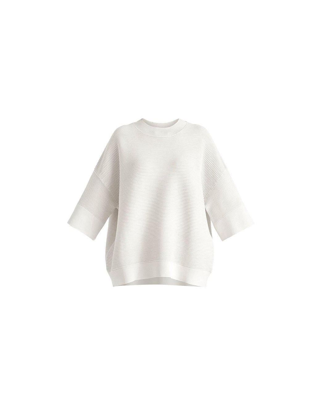 Paisie White Mock Neck Cropped Sleeve Ribbed Jumper