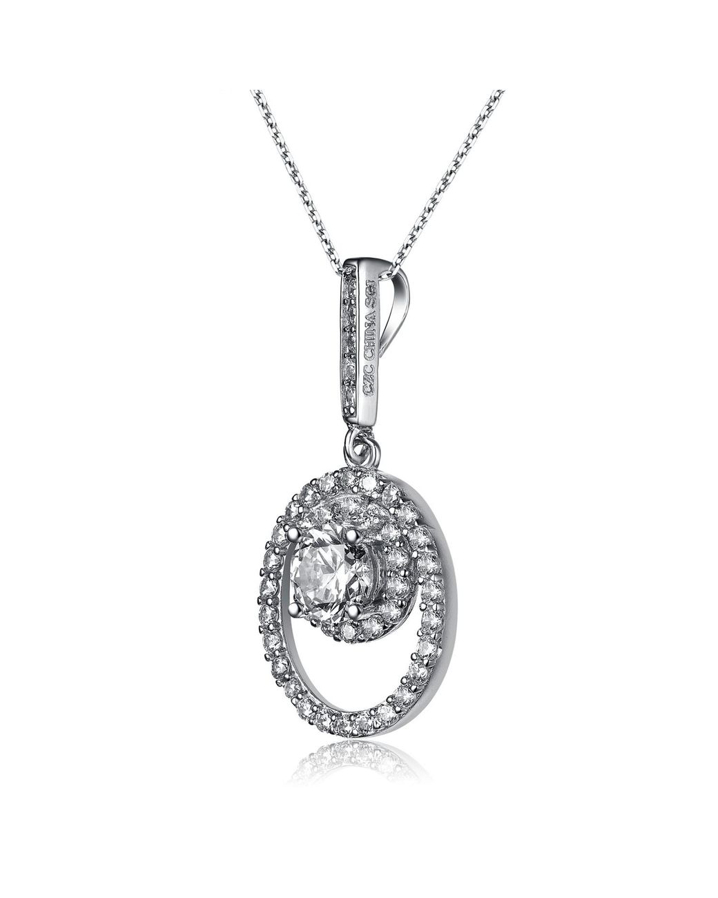 Genevive Jewelry Metallic Cz Sterling Plated Oval Drop Pendant