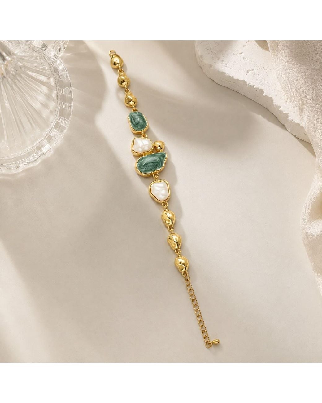 By Ozge Metallic Sea Whisper Mother Of Pearl & Enamel Plated Bracelet