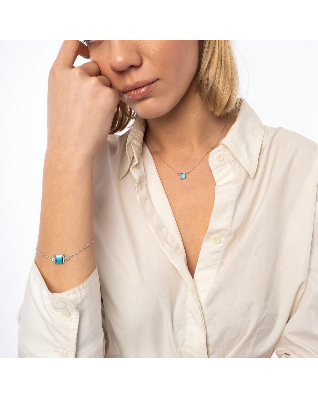 Spero London Blue Square Sterling Bracelet