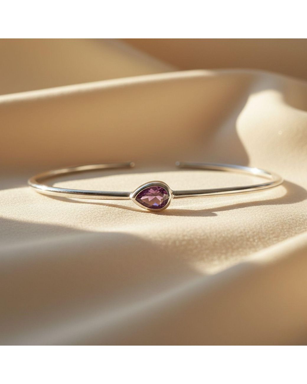 Sophelia Metallic Minimalist Sterling Ruby July Birthstone Bangle Bracelet