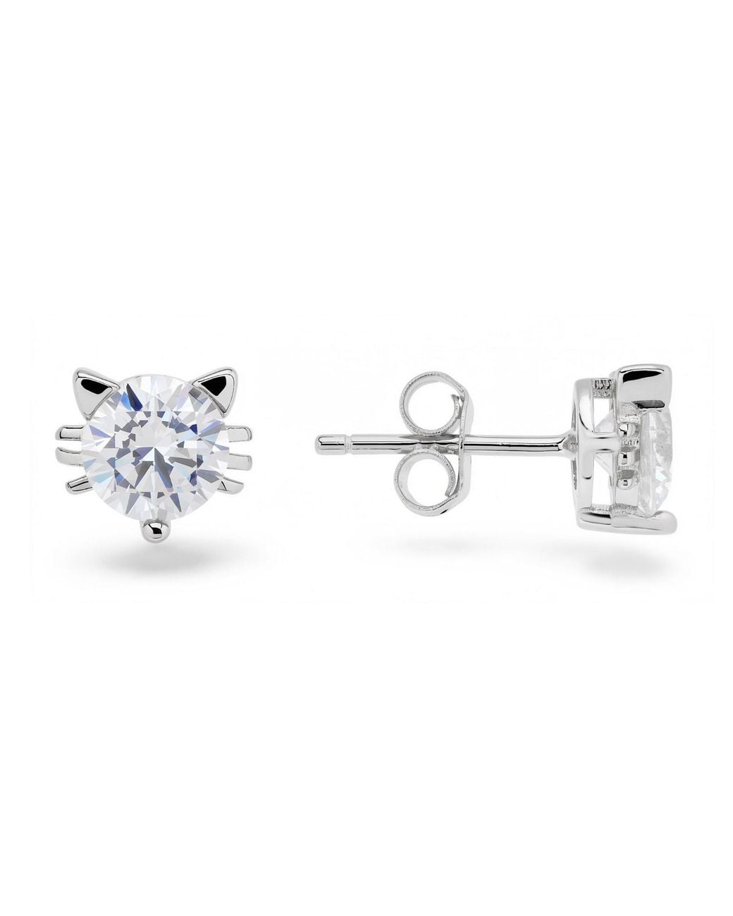 Kylie Harper Metallic Diamond Cz Kitty Cat Stud Earrings