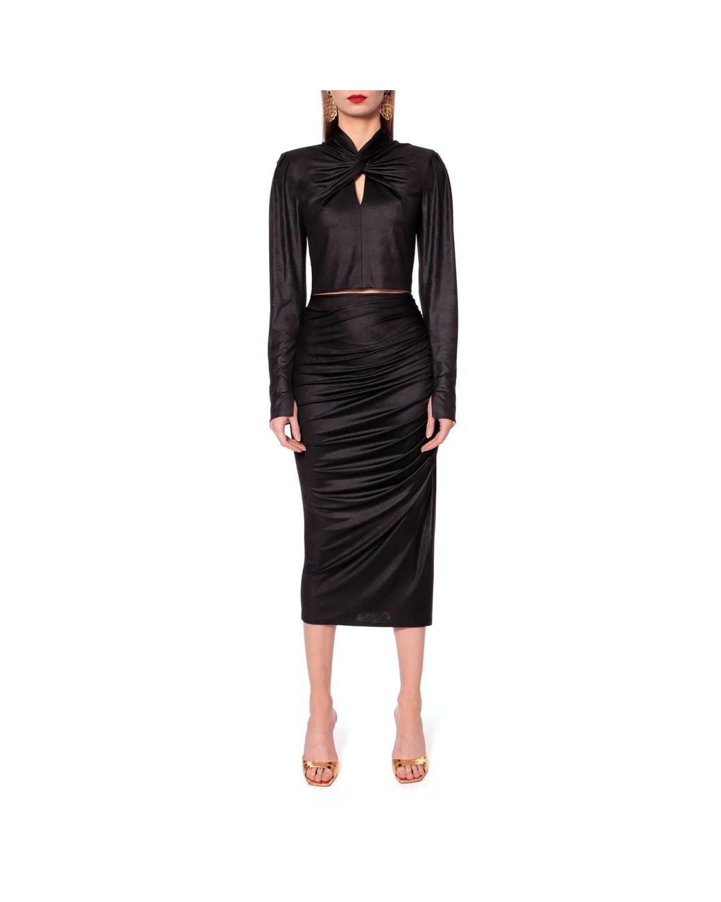 AGGI by HALEWSKI Black Judy Power Midi Creased Skirt With Slit