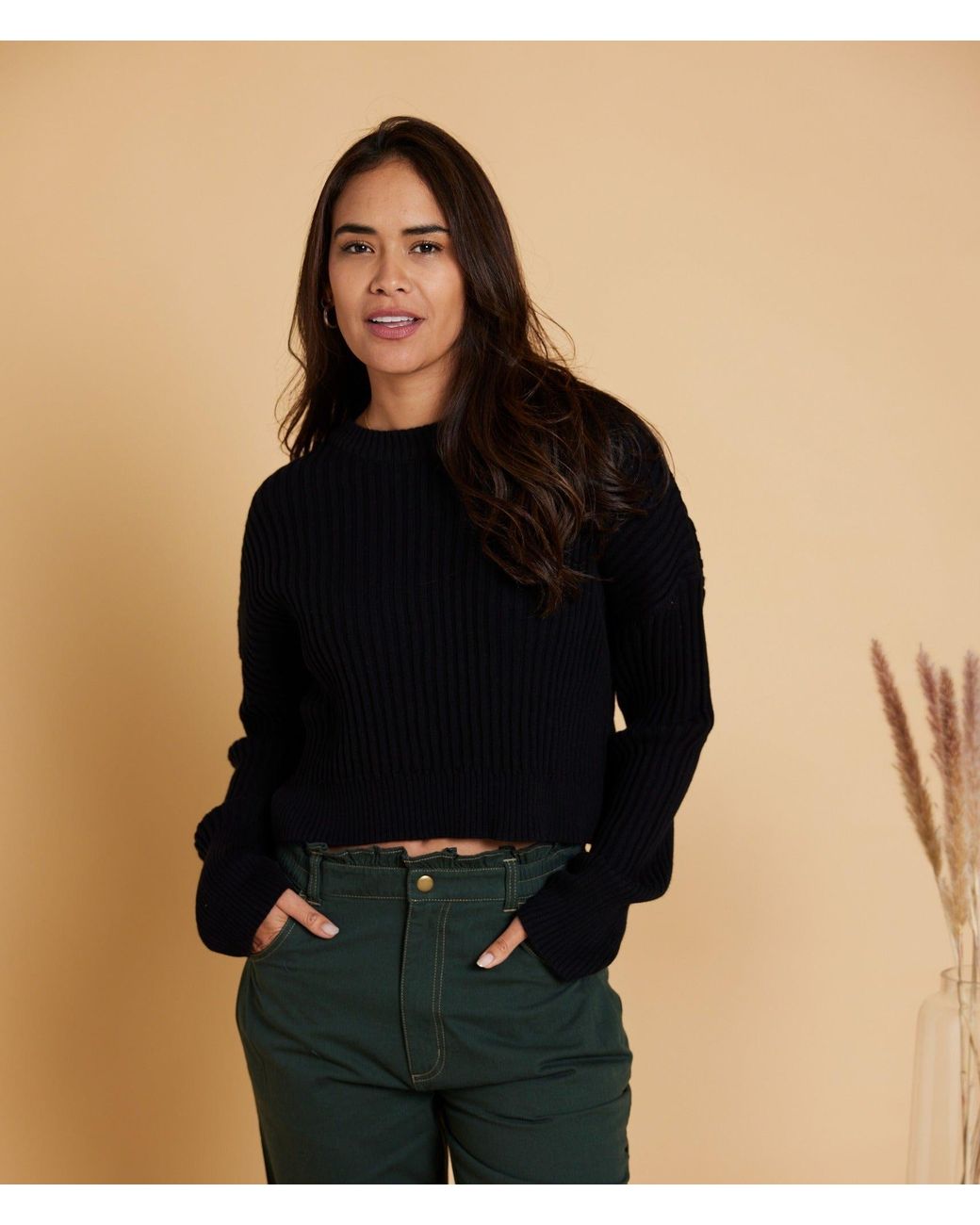 Known Supply Black Cropped Ribbed Sweater