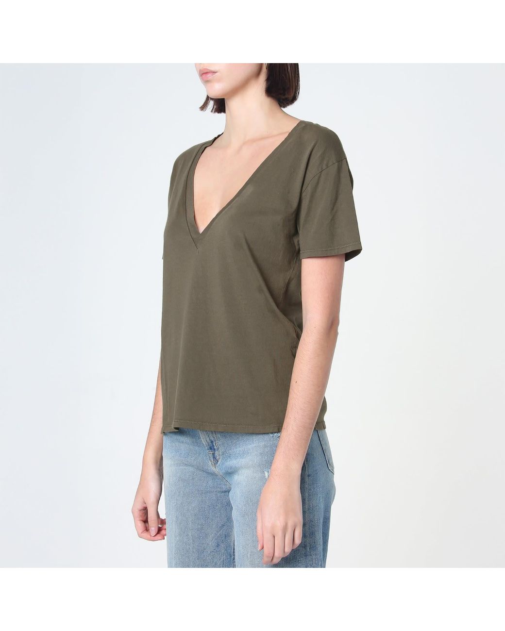 NOEND Green Supima Cotton Deep V Neck Tee