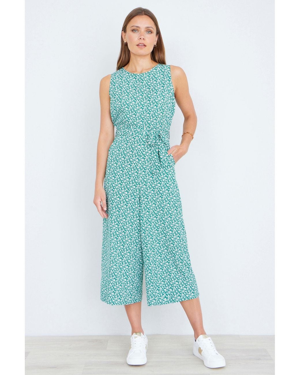 Yumi' Blue Ditsy Culotte Jumpsuit