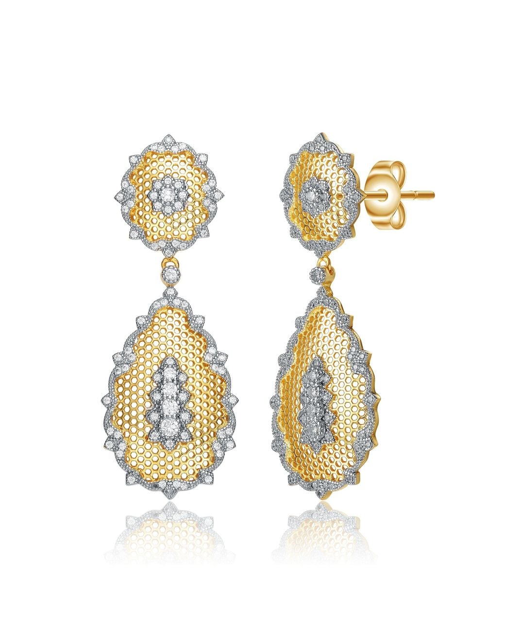 Genevive Jewelry Metallic Rachel Glauber Rhodium Plated & Plated With Cubic Zirconia Drop Earrings
