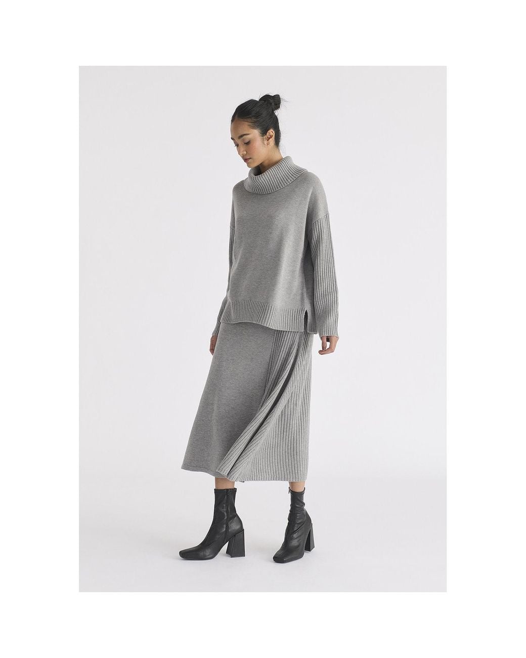 Paisie Gray Polo Neck Jumper With Ribbed Details