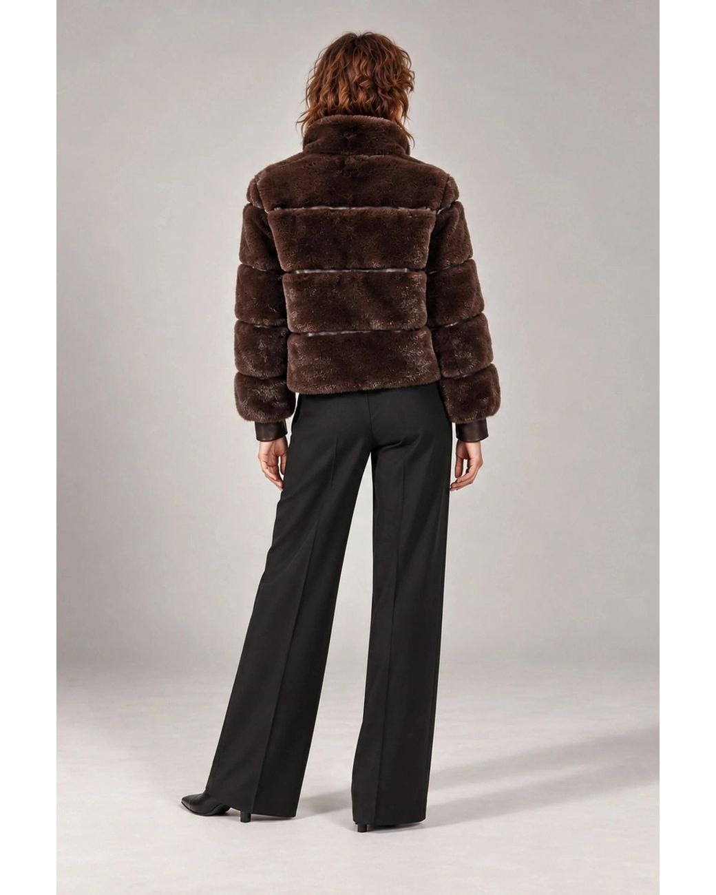 James Lakeland Brown Chocolate Chevron Faux-Fur Jacket