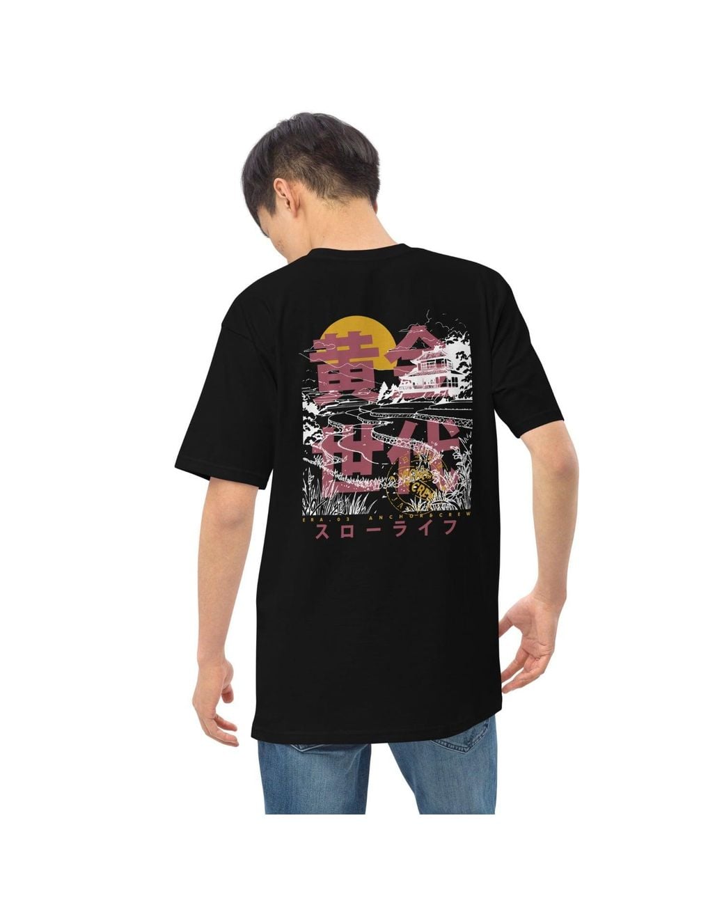 Anchor and Crew Black Three Farmhouse Japan Era Heavy Cotton T-Shirt for men