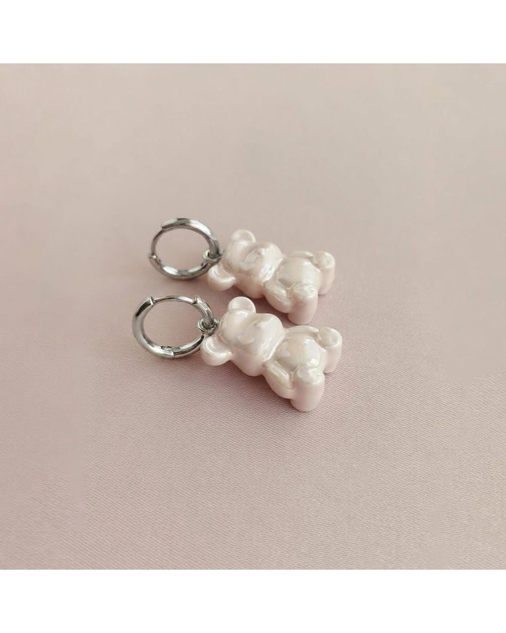 POPORCELAIN Pink Sweet Porcelain Teddy Bear Earrings, Tone