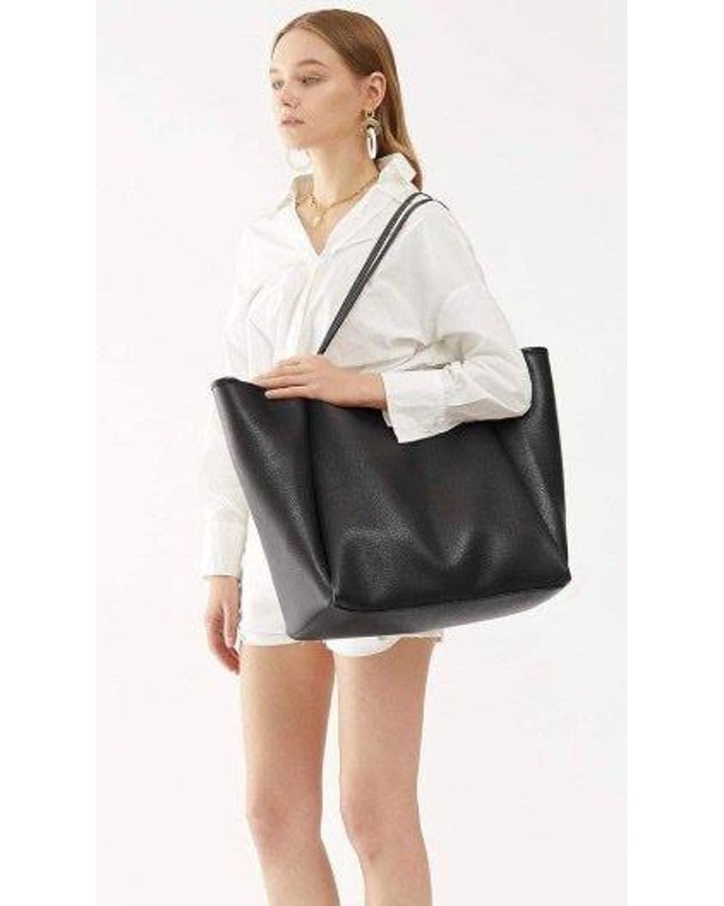 Prenelove Black Keele Oversized Vegan Leather Tote