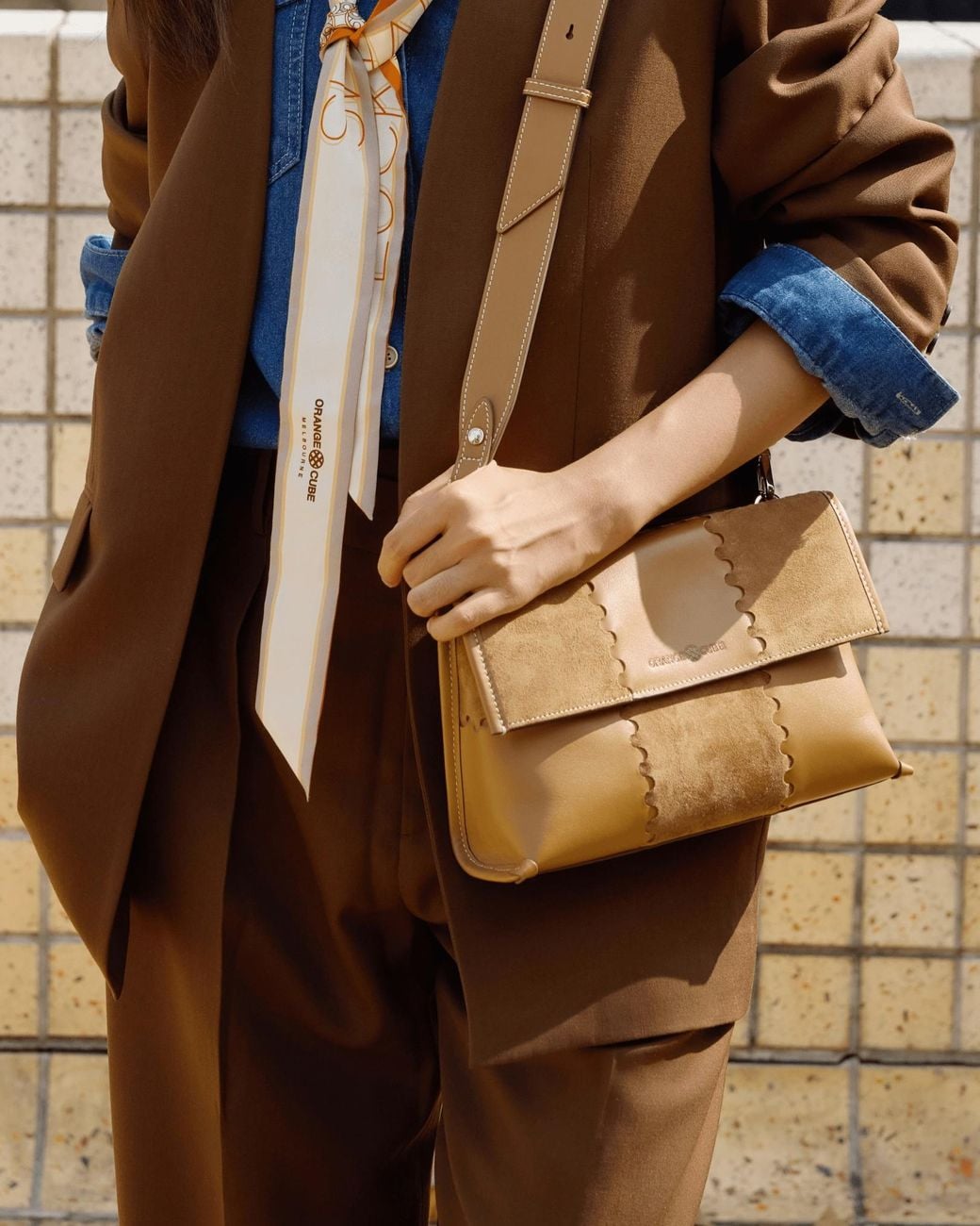 Orange Cube Natural Square Stitch Messenger Bag