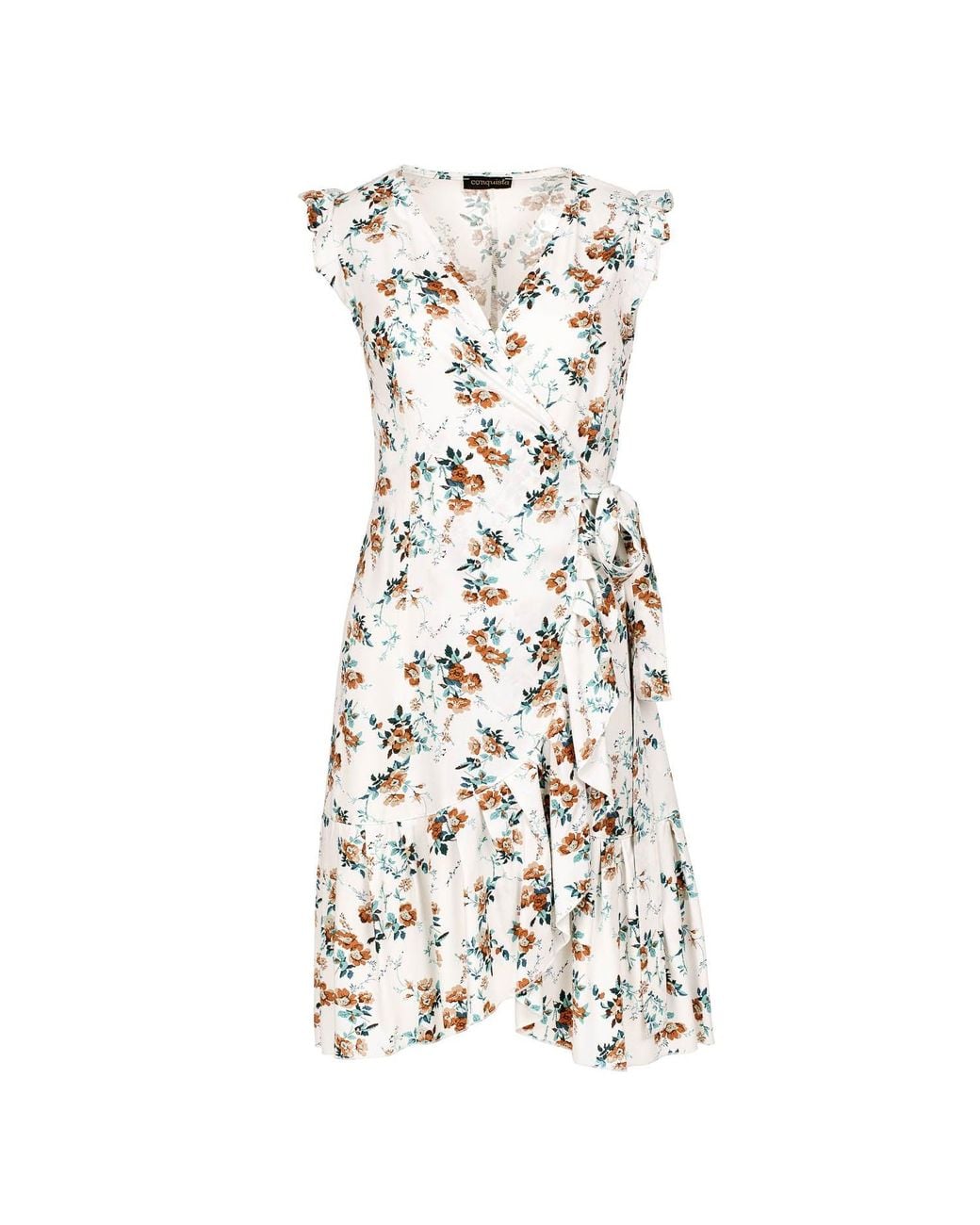 Conquista White Neutrals Ecru Floral Wrap Dress