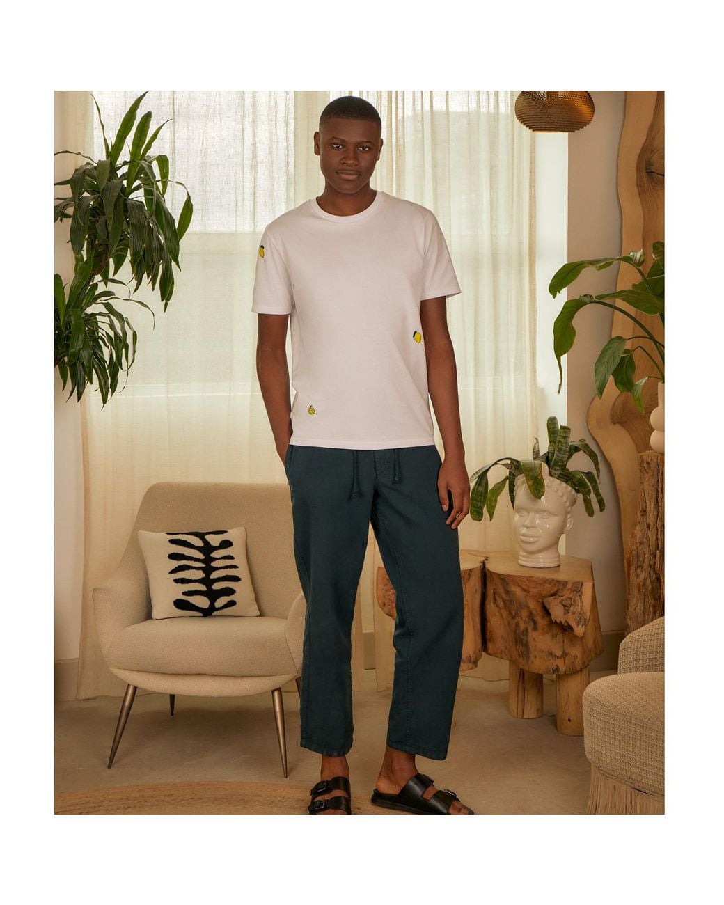 INGMARSON White Lemon Embroidered Organic Cotton T-Shirt for men