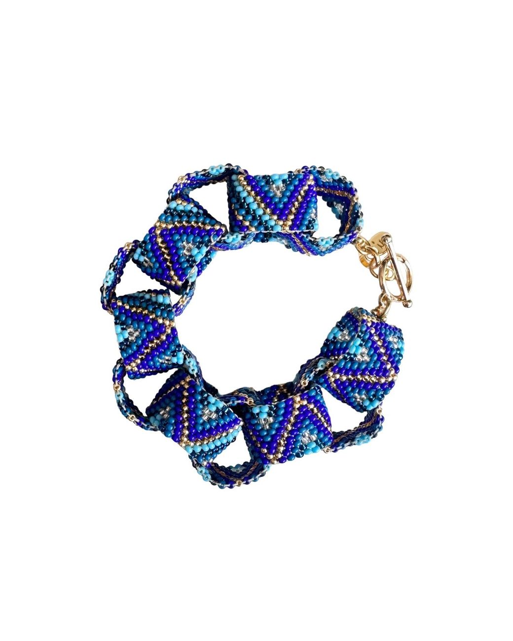Iliana Arrazola Blue Bold Chunky Link Bracelet, Glass Beads, Beaded Jewelry
