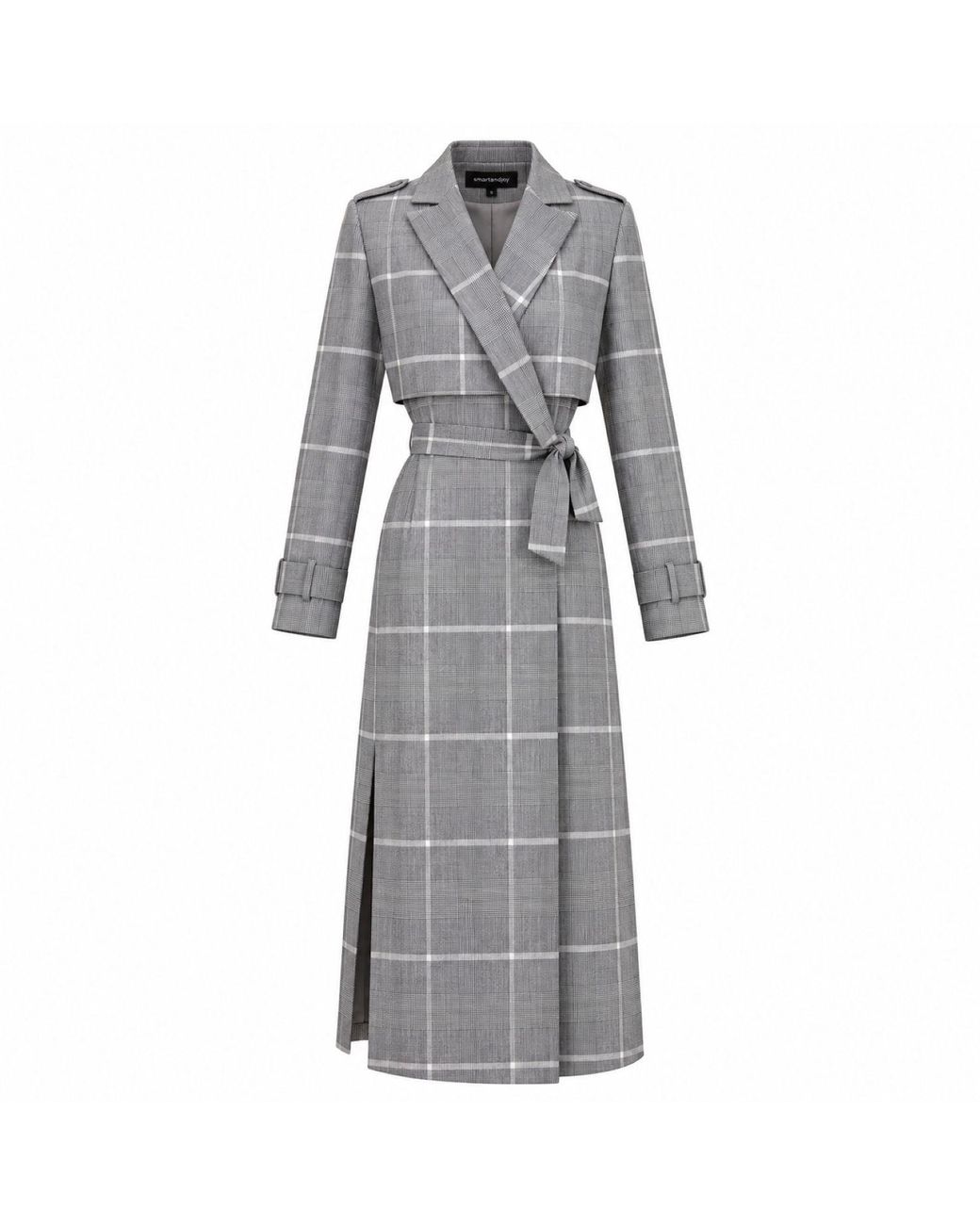 Smart and Joy Gray Long Tartan Coat