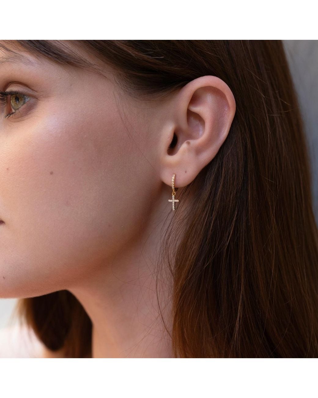 Spero London Metallic Sterling Huggie Pave Cross Drop Earring