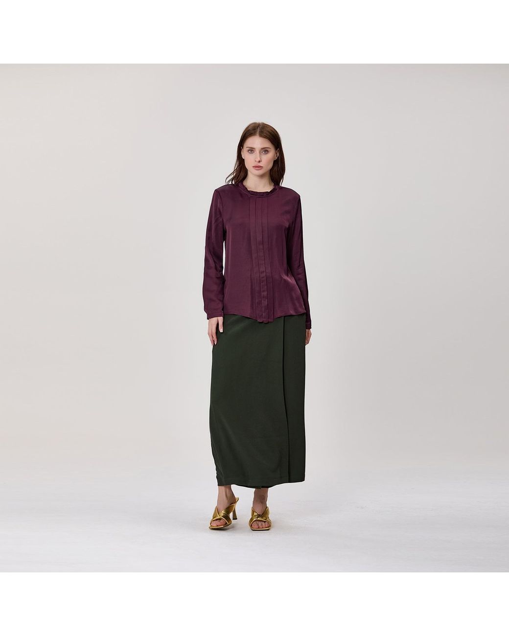 Smart and Joy Purple Long-Sleeved Blouse With Pleats