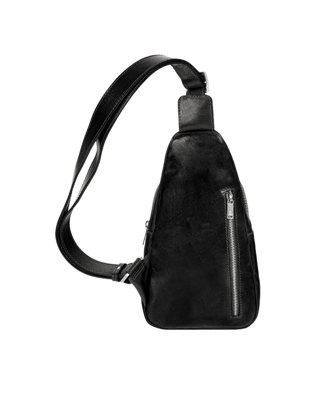 Time Resistance Black Leather Sling Bag for men