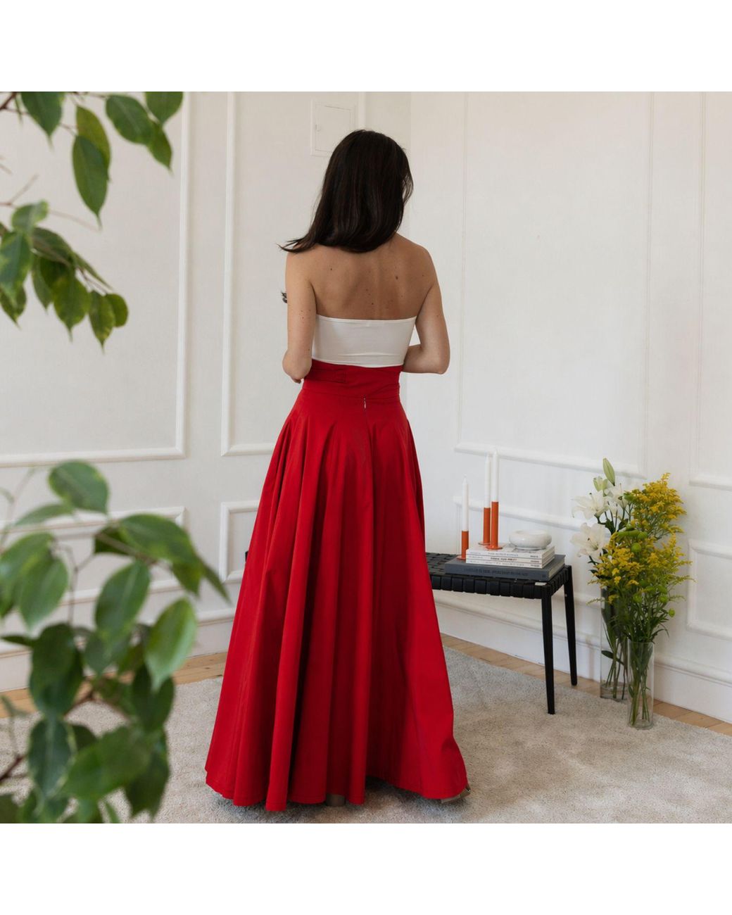 Nikka Place Red Long Cotton High Waist Skirt
