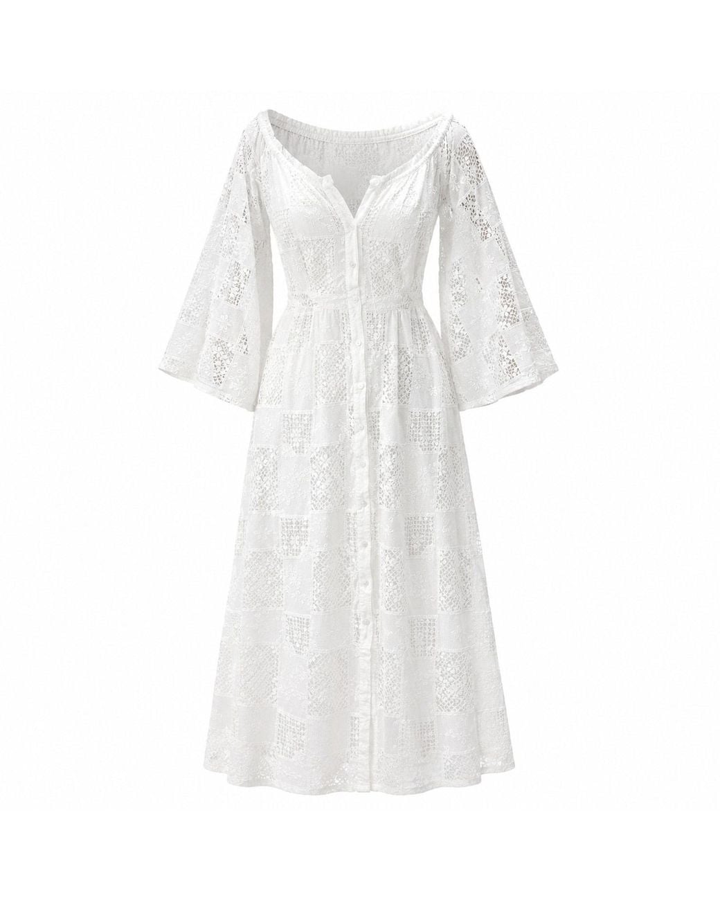 IZABELA MANDOIU Gray Ivory Lace Elegance Midi Dress