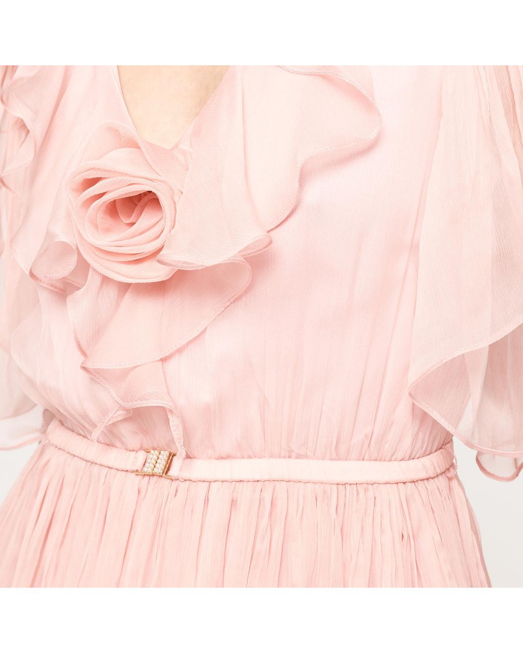 Nissa Pink Floral-Appliqué Silk Midi Dress