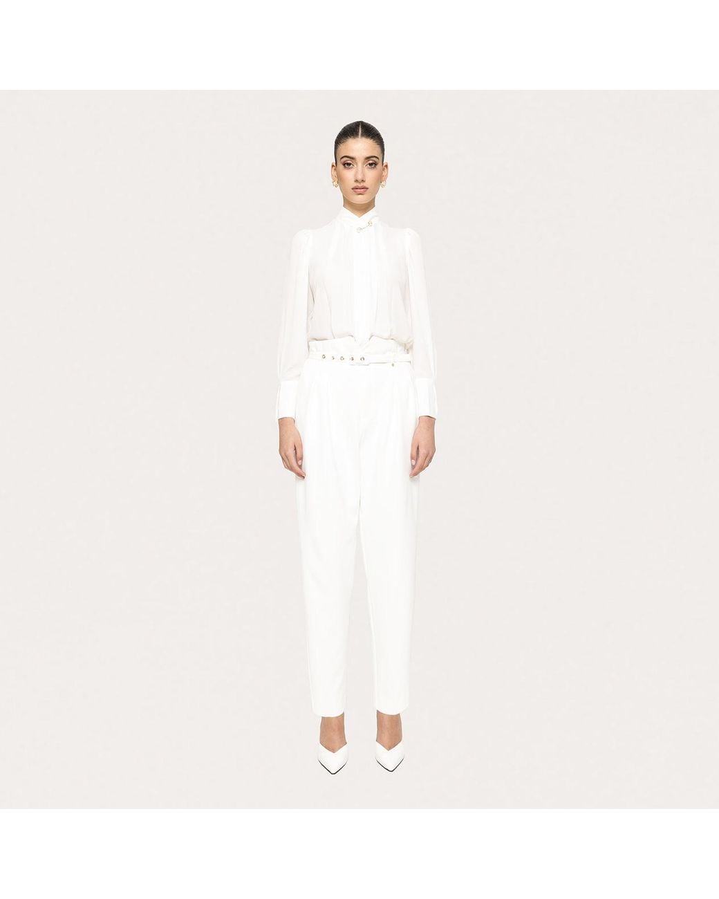 Nissa White Pearl-Detail Chiffon Top