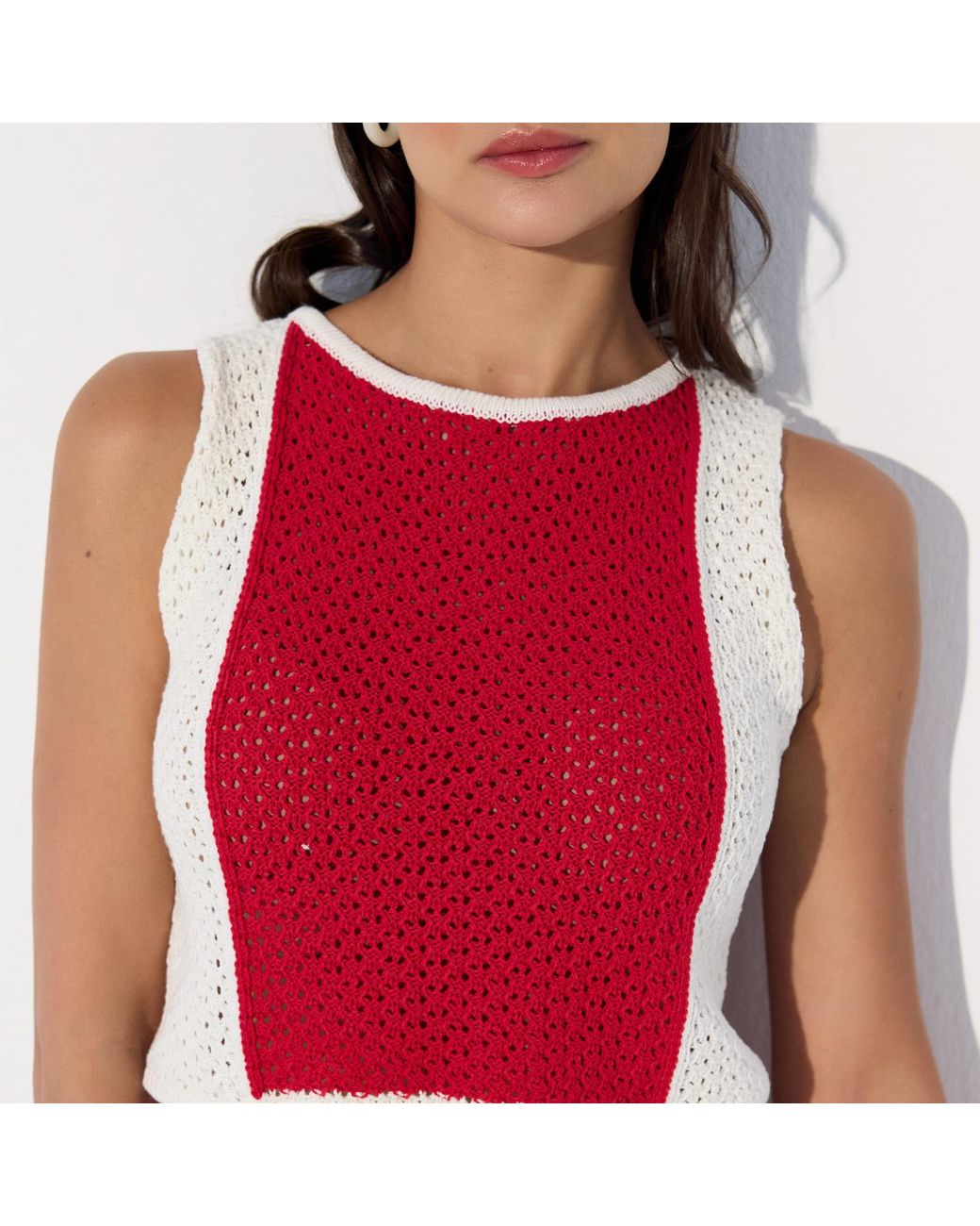 Thisisu Collection Red Nerina Colorblock Beachwear Knit Crop Top