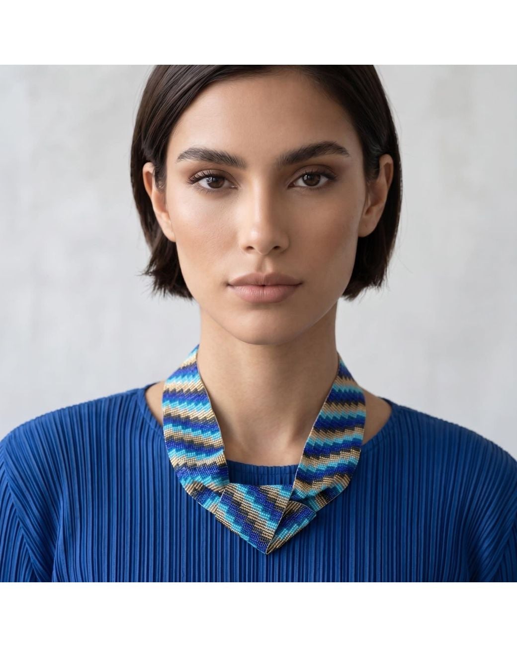 Iliana Arrazola Blue Minimalist Deconstructed Necklace, Glass Beads, Beaded Jewelry