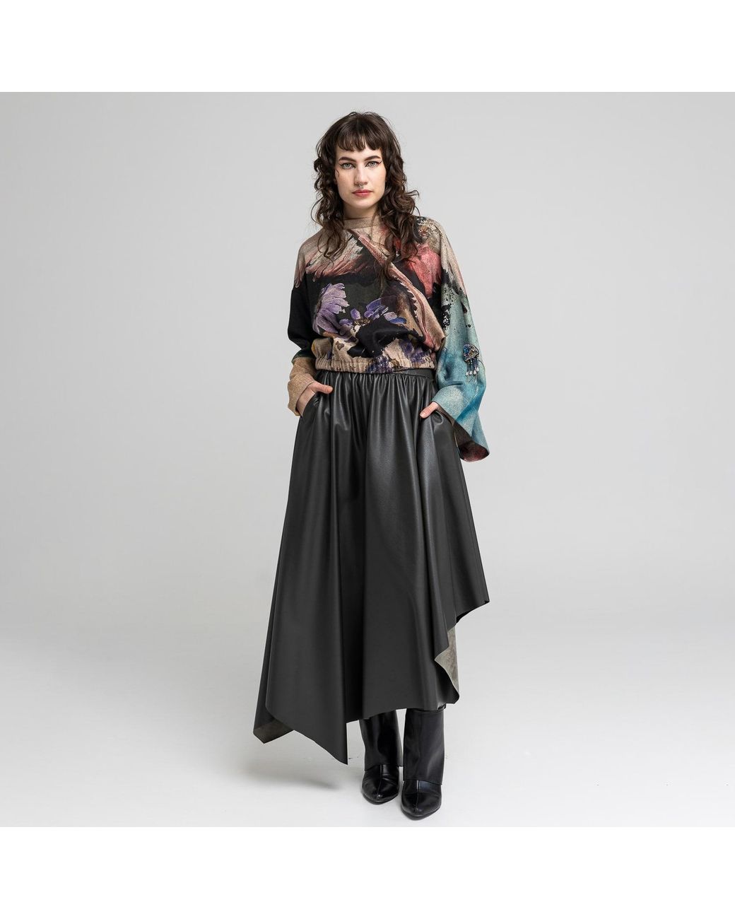 ARTISTA Black Sonny Asymmetric Flared Maxi Skirt