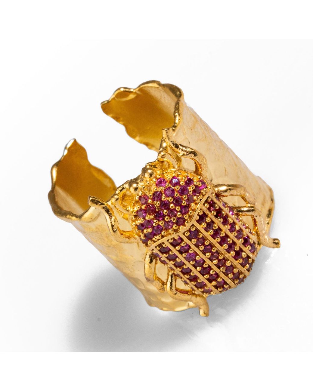 Ebru Jewelry Metallic Egyptian Symbol Scarab Beetle Ruby & Chunky Ring