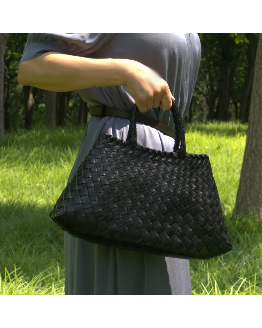 Rimini Black Woven Vegan Leather Tote 'Elisabetta'