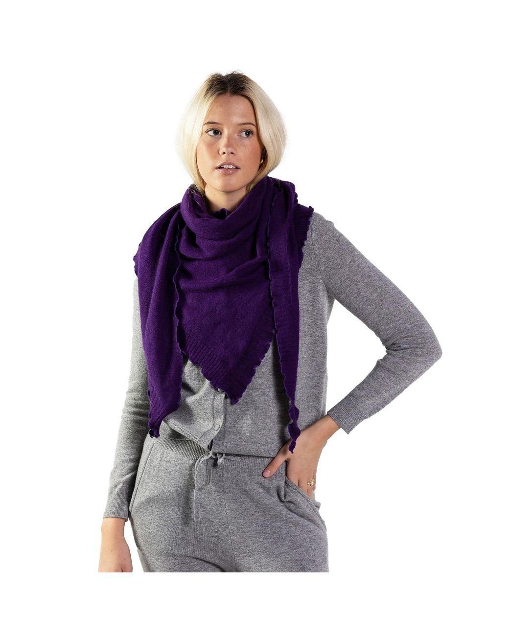 tirillm Purple Palma Triangle Cashmere Scarf Deep