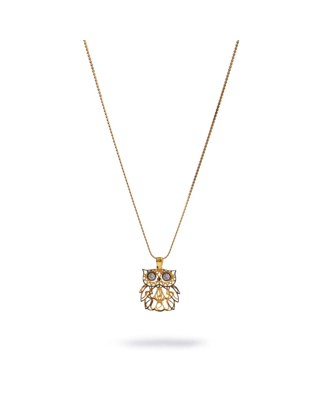 Ebru Jewelry Metallic Wisdom Owl Diamond Eyes Necklace