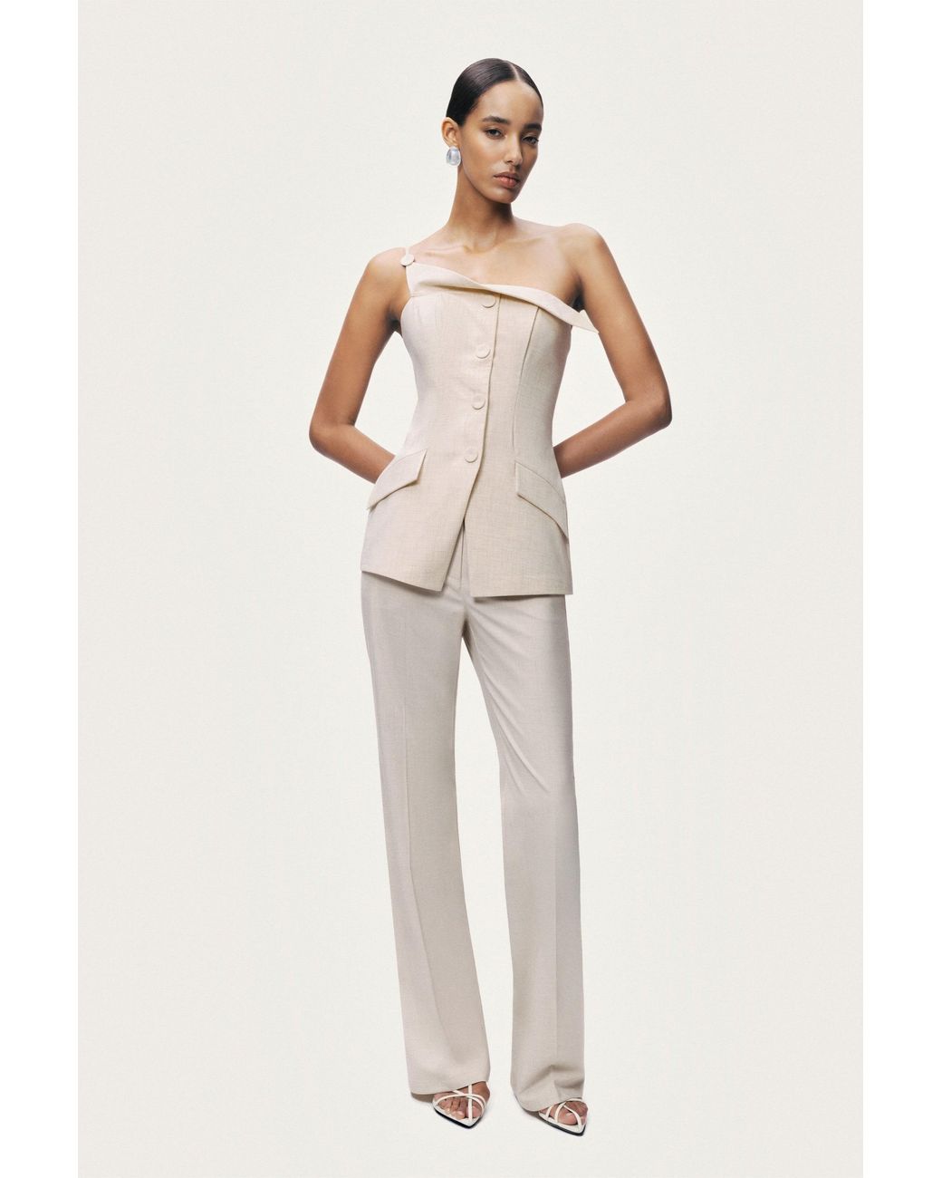 Nocturne Natural Asymmetric One-Shoulder Blouse