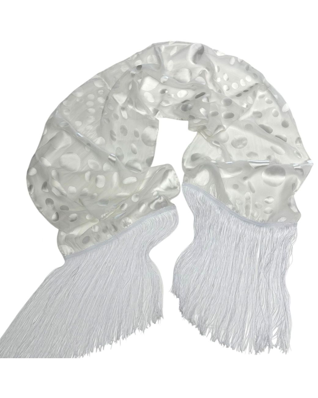 Maryell Gray Silk Dévoré Dots Satin Scarf With Long Fringe, Gift