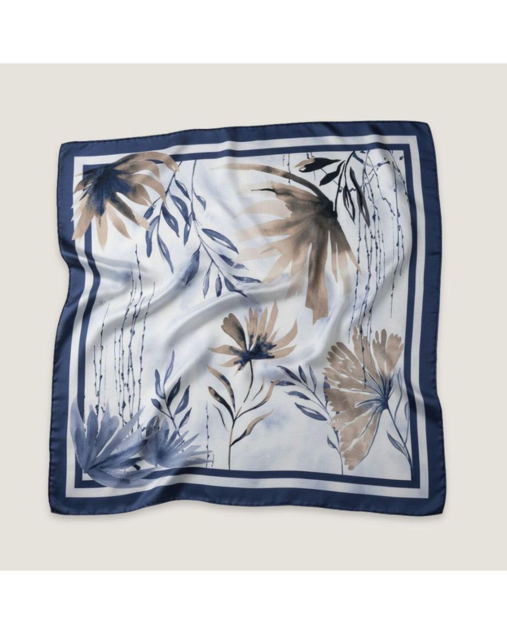Hi Silk Blue Beautiful Botanicals Large Square Silk Twill Scarf