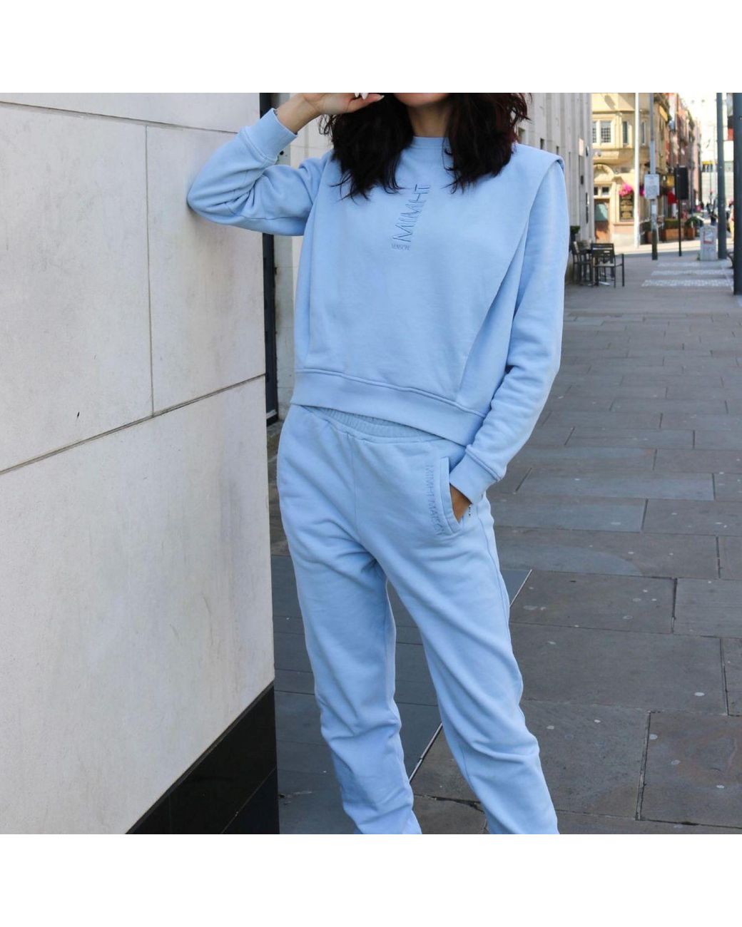 Mimhi Maison Blue Cotton Joggers With Embroidered Logo – Baby