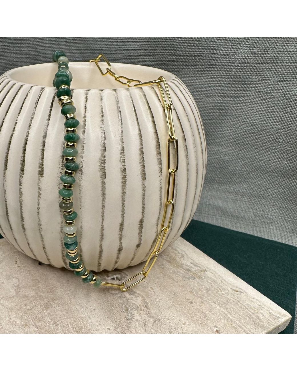 Clemence Wren Metallic Jade Stone Paperclip Necklace