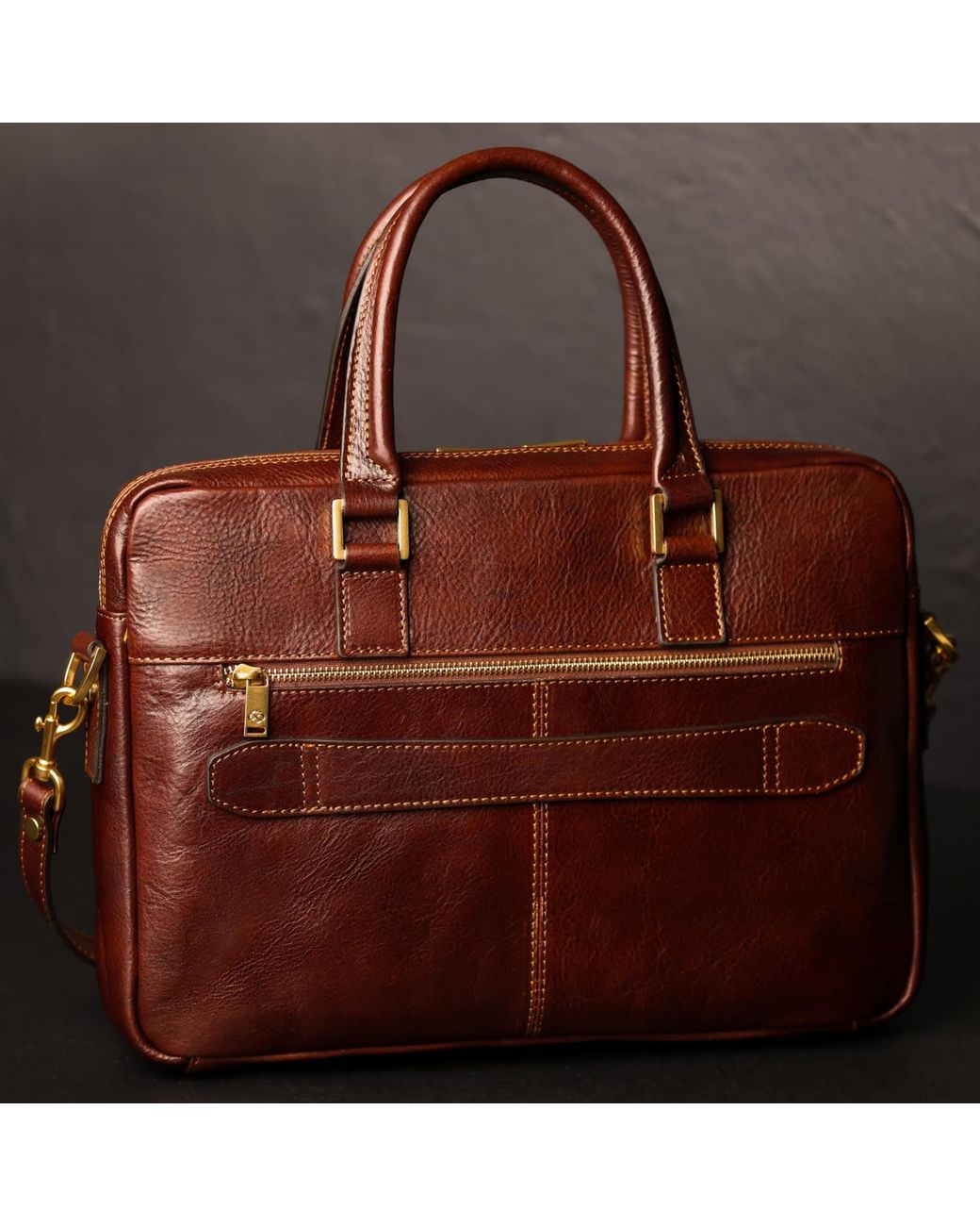 Time Resistance Brown Leather Briefcase Laptop Bag