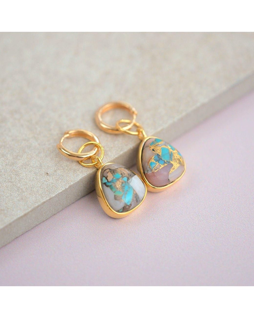 Sophelia Blue Opal Gemstone Vermeil Hoop Earrings