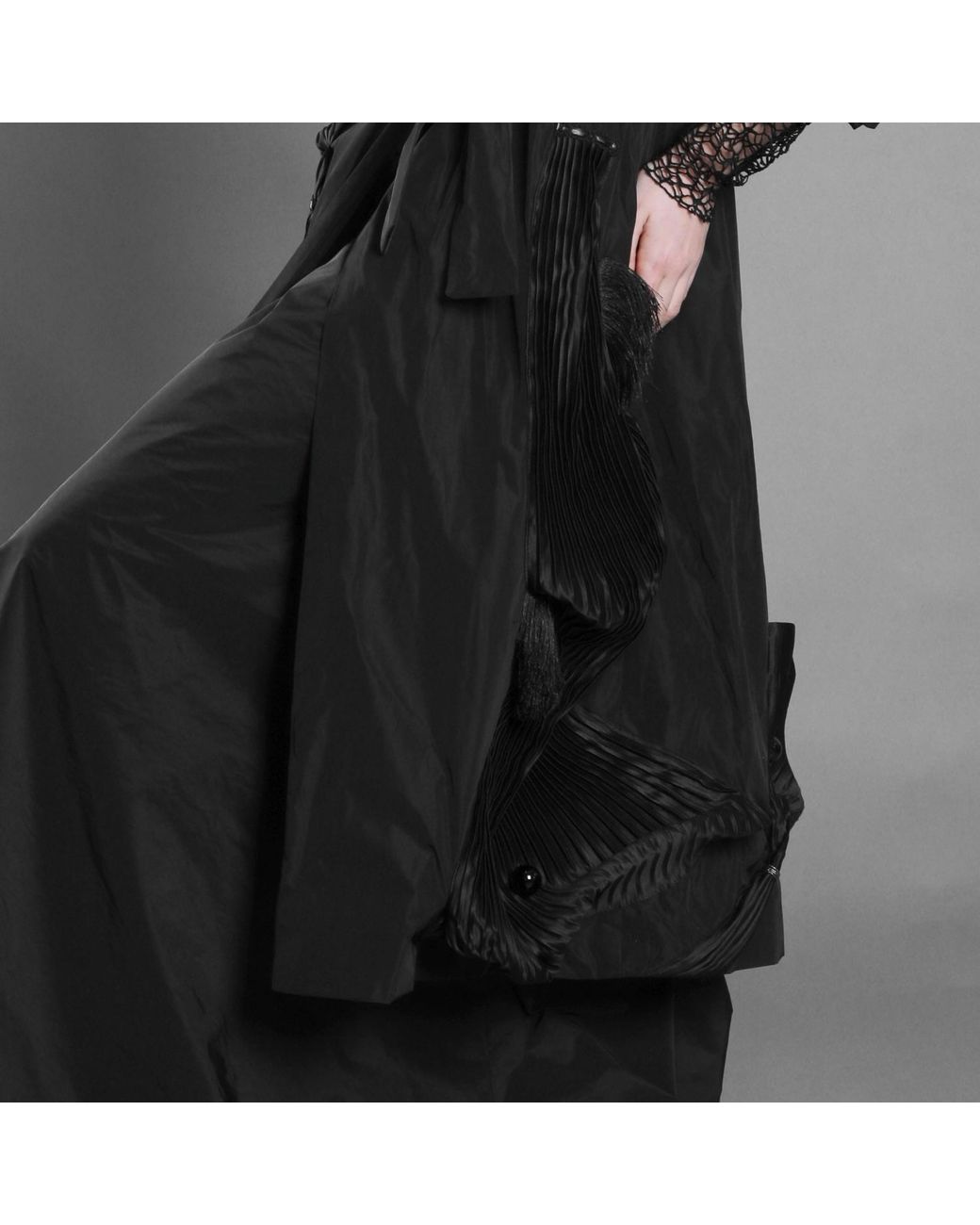 Silvia Serban Black Metallic Thread Taffeta Trench Dress
